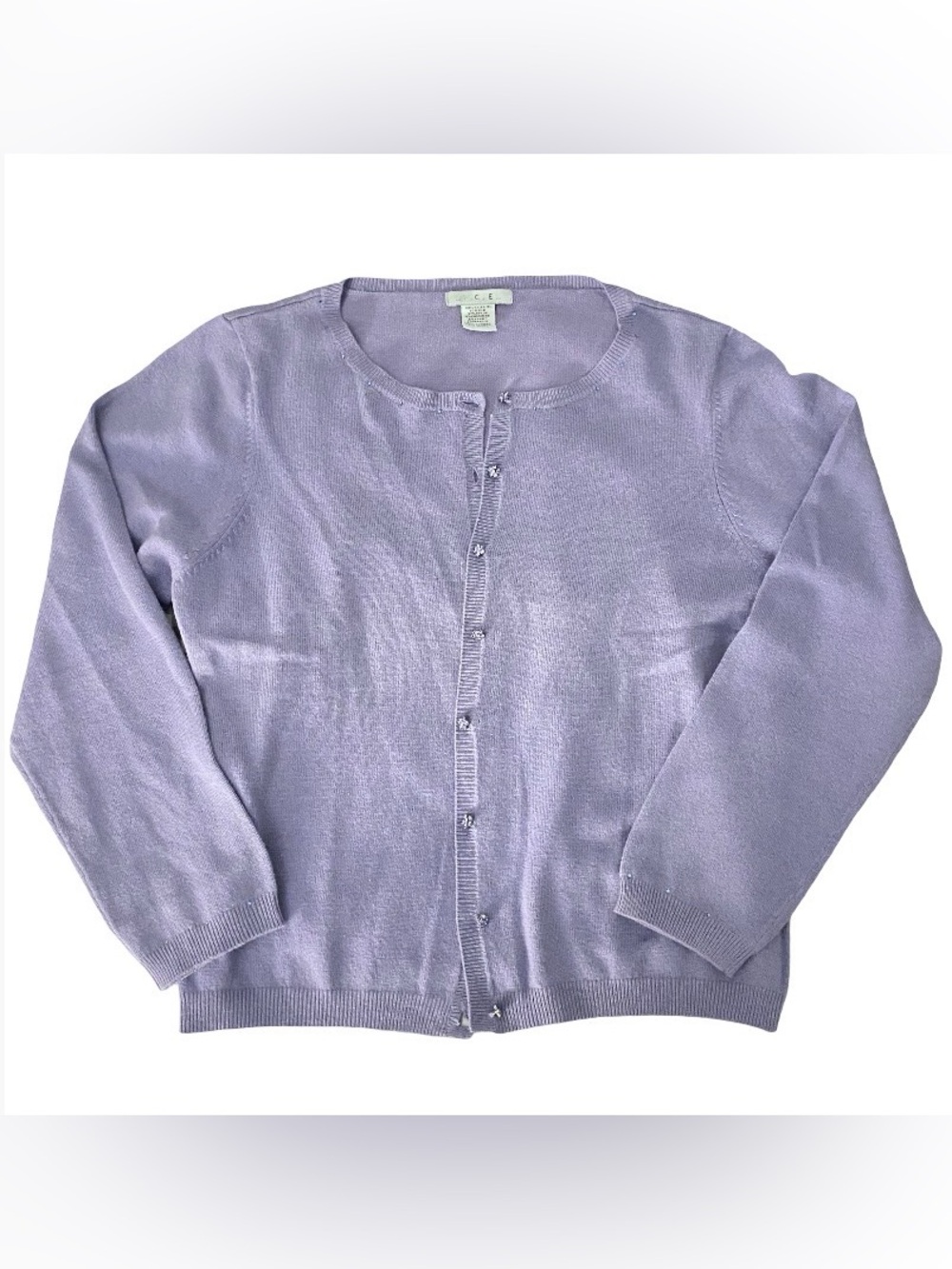 Vintage I.C.E. silk cashmere rabbit blend lilac purple rhinestone cardigan XL